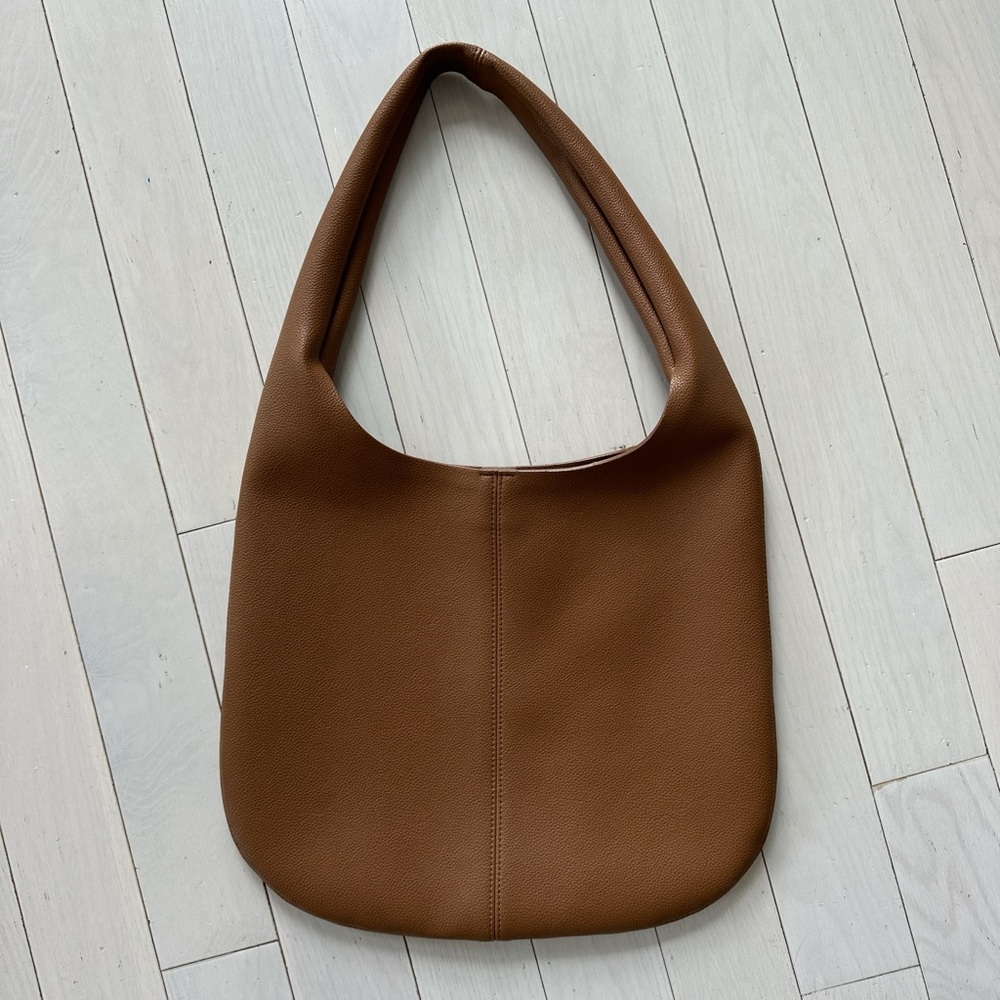 Oak and fort brown leather hobo tote bag